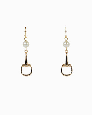 Horsebit Drop Hook Earrings with Cream Pearl Accents