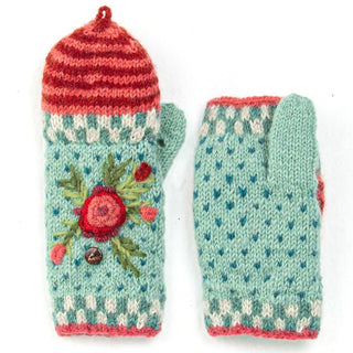 Aubrey Floral Embroidered Wool Flip Mittens | Handwarmer