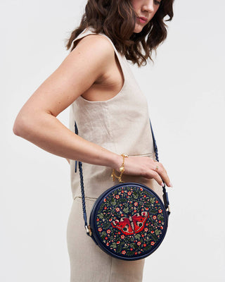 Butterfly Navy Embroidered Circle Bag