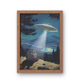 UFO Couple Art Print: Vintage Surreal Space Decor