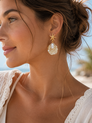 Coastal Pearl Shell Starfish Drop Earrings