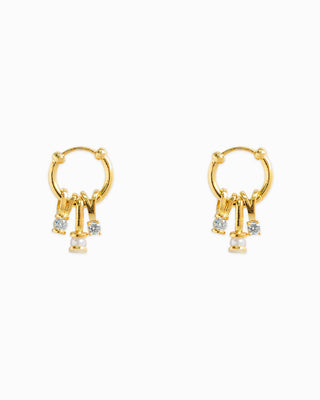 Rondelle Pearl CZ Charm Hoop Earrings