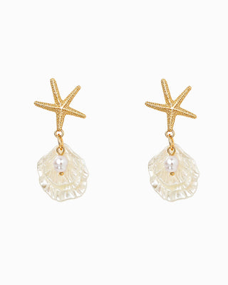 Coastal Pearl Shell Starfish Drop Earrings