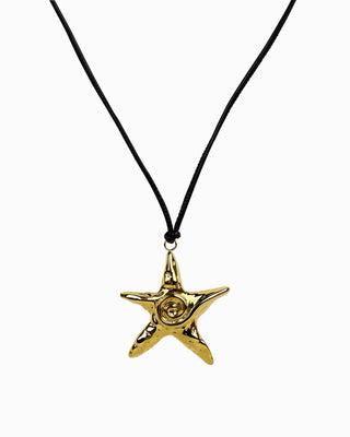 Stainless Steel Large Spiral Starfish Pendant Cord Necklace