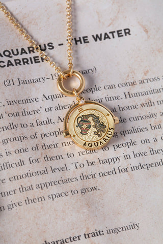 Aquarius Zodiac Spinner Necklace
