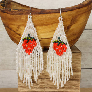 Sweet Strawberry White Fringe Earrings