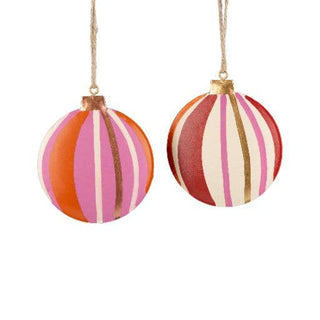 Round  orns pink/red/gold stripes 3 in